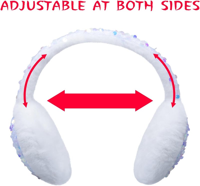 GSFY Ear Muffs Gloves Set for Kids Girls Adjustable Winter Sequin Faux Fur Windproof Warm Ear Warmer Outdoor - Image 4